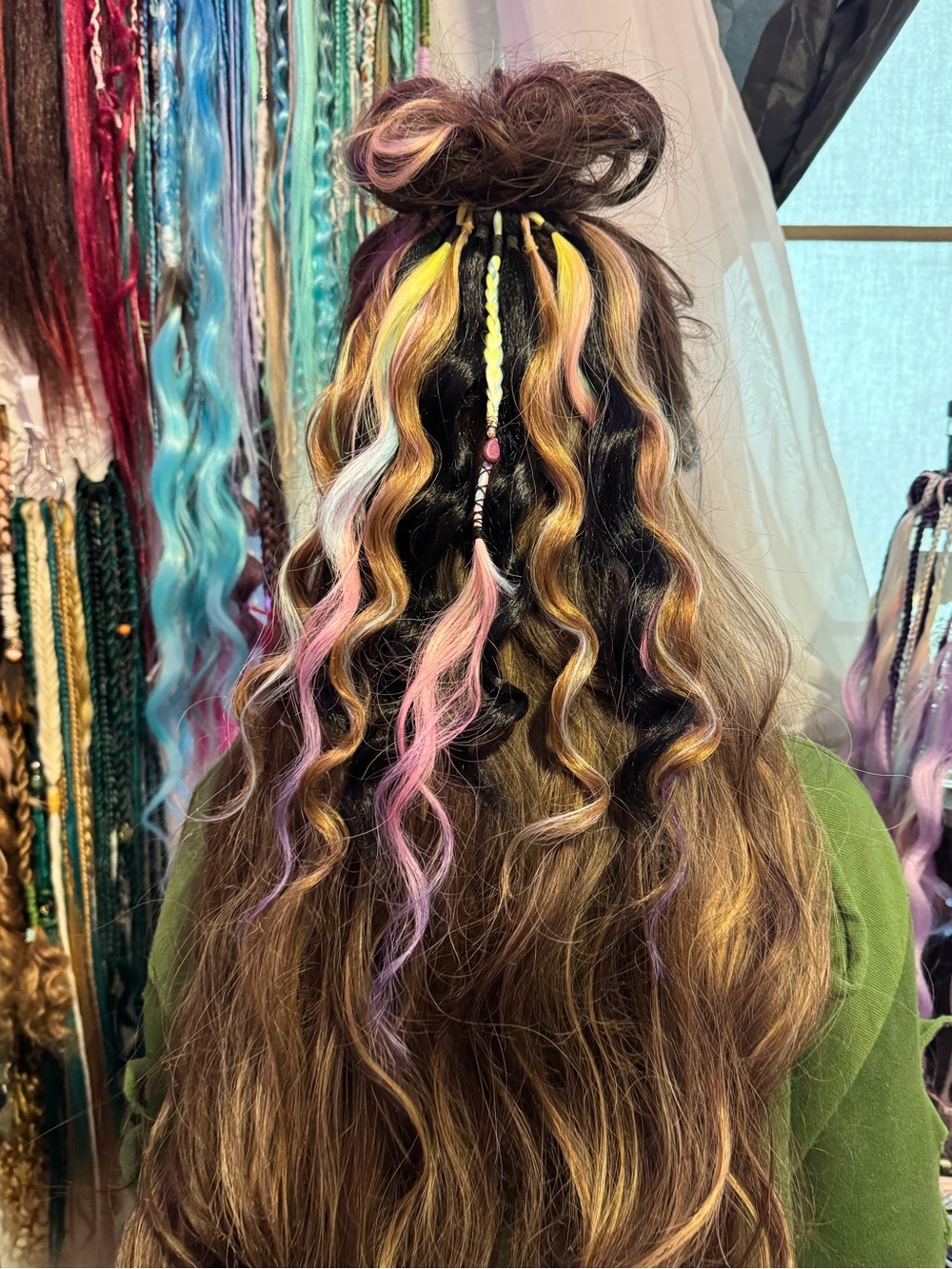 Multicolor Pastel Hair Extensions - Pink, Yellow & Purple Accent Pieces